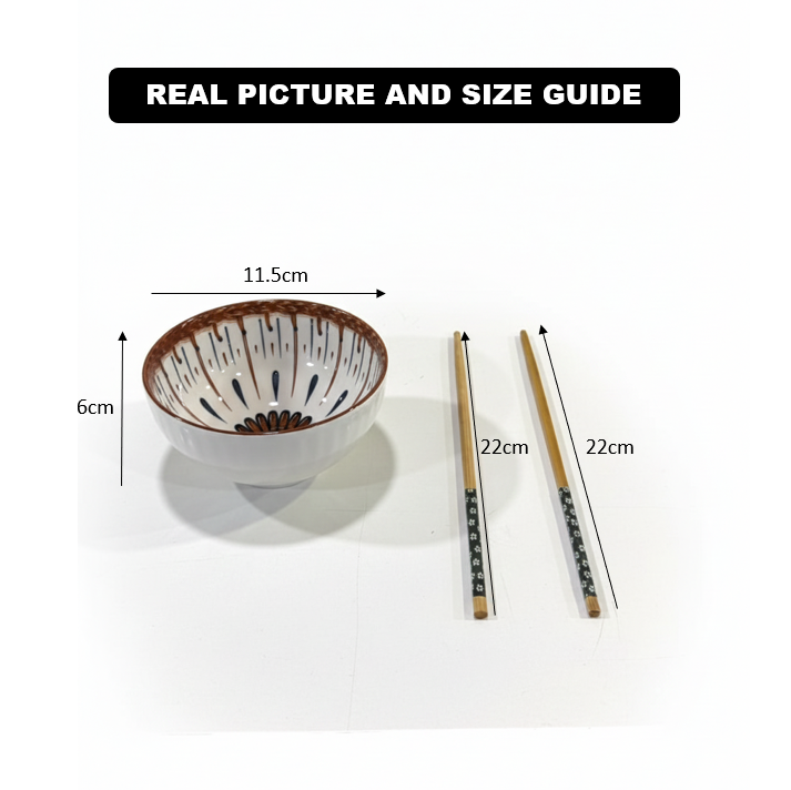 Kyoto Flora Ceramic Bowls Set with Chopsticks