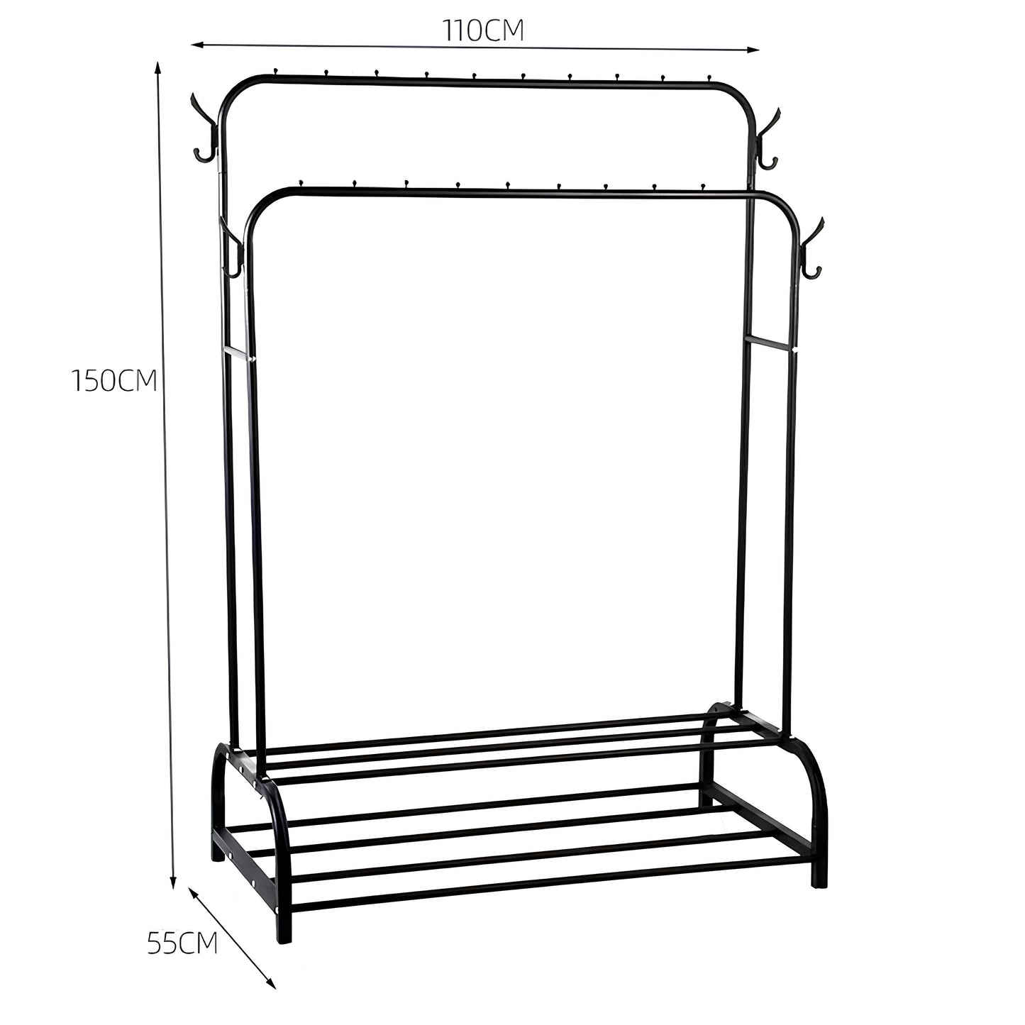 Dual Pole Metal Clothes Stand by Matrix (C) – With Side Hooks & Dual Shoe Tiers