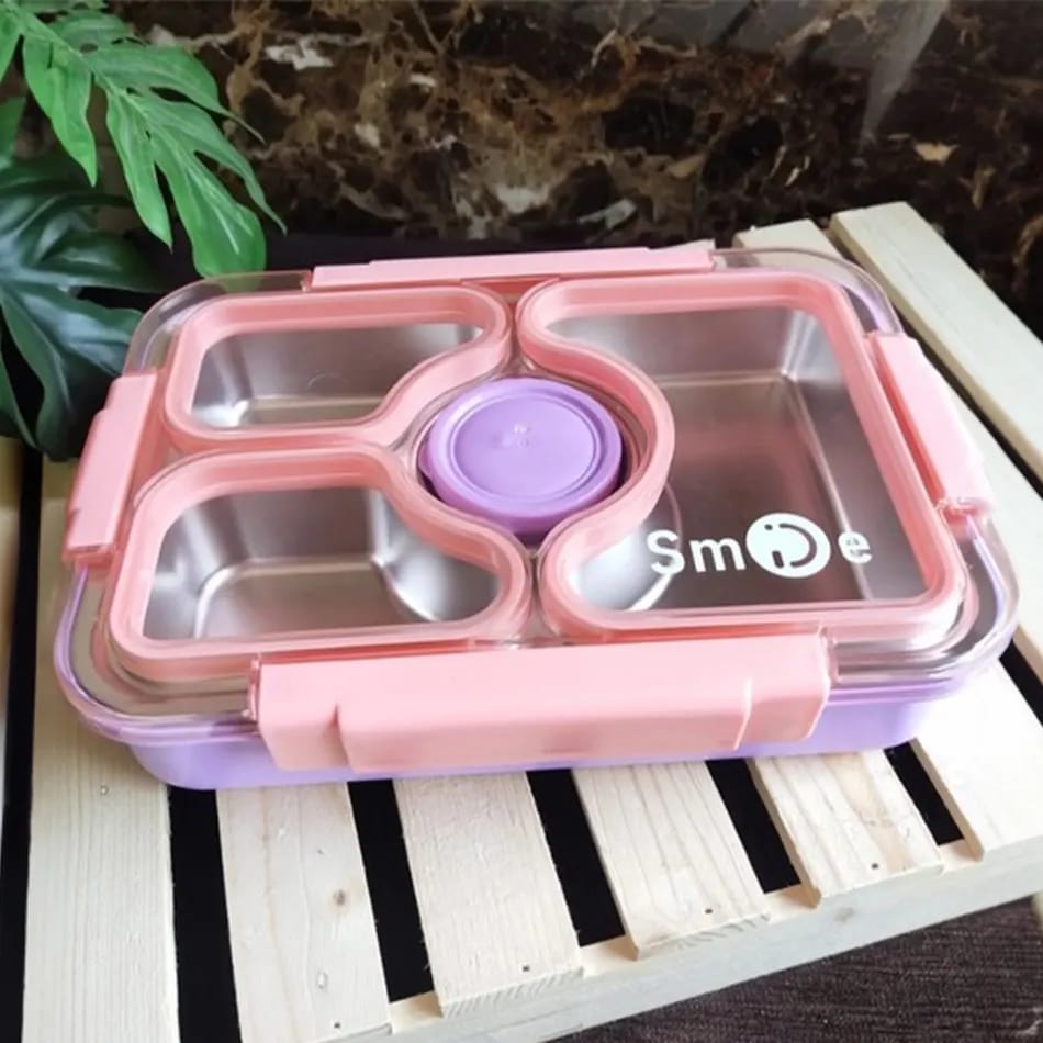 Spill-Proof Stainless Steel (SUS304) Bento – With Pair of Tableware and Central Sauce Dip (2561)