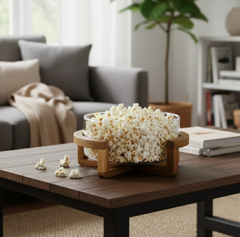Classy Glass Serving Bowl with Wood Stand (1153)