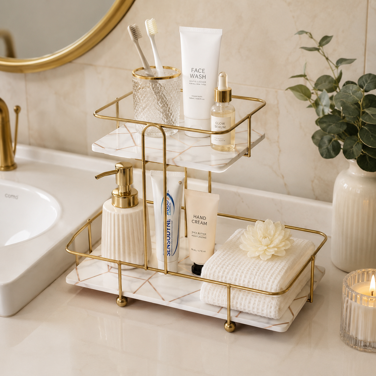 SquaRectangle 2-Tier Golden Vanity Stand by Matrix