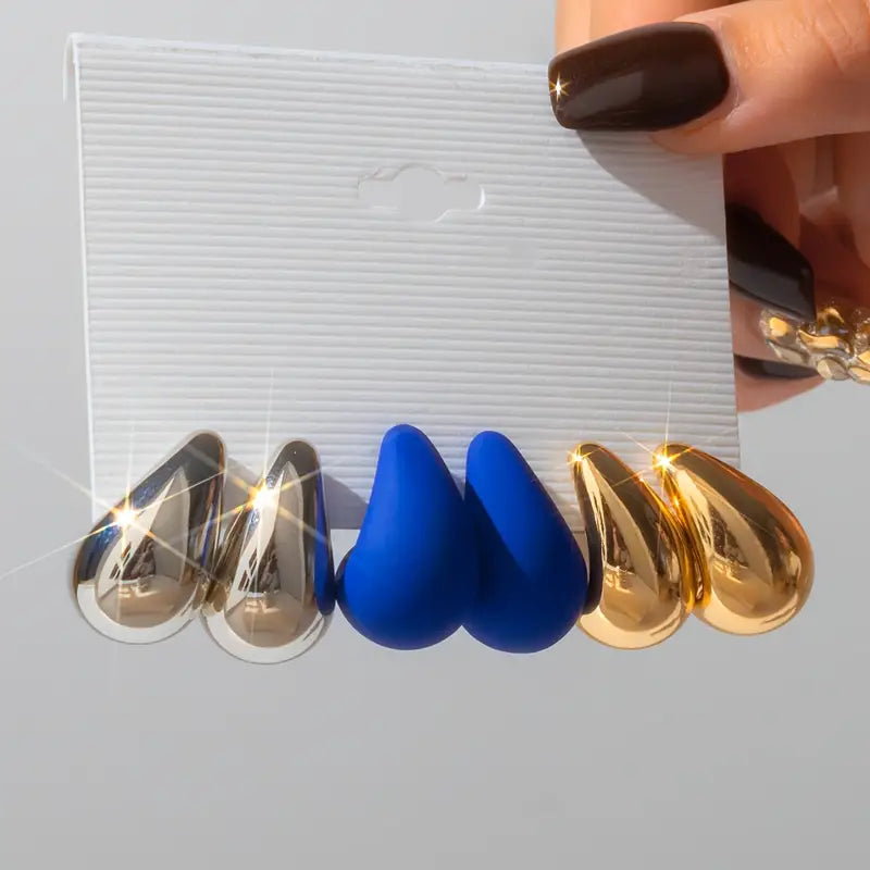 Teardrop Retro Stud Earrings (Set of 3)