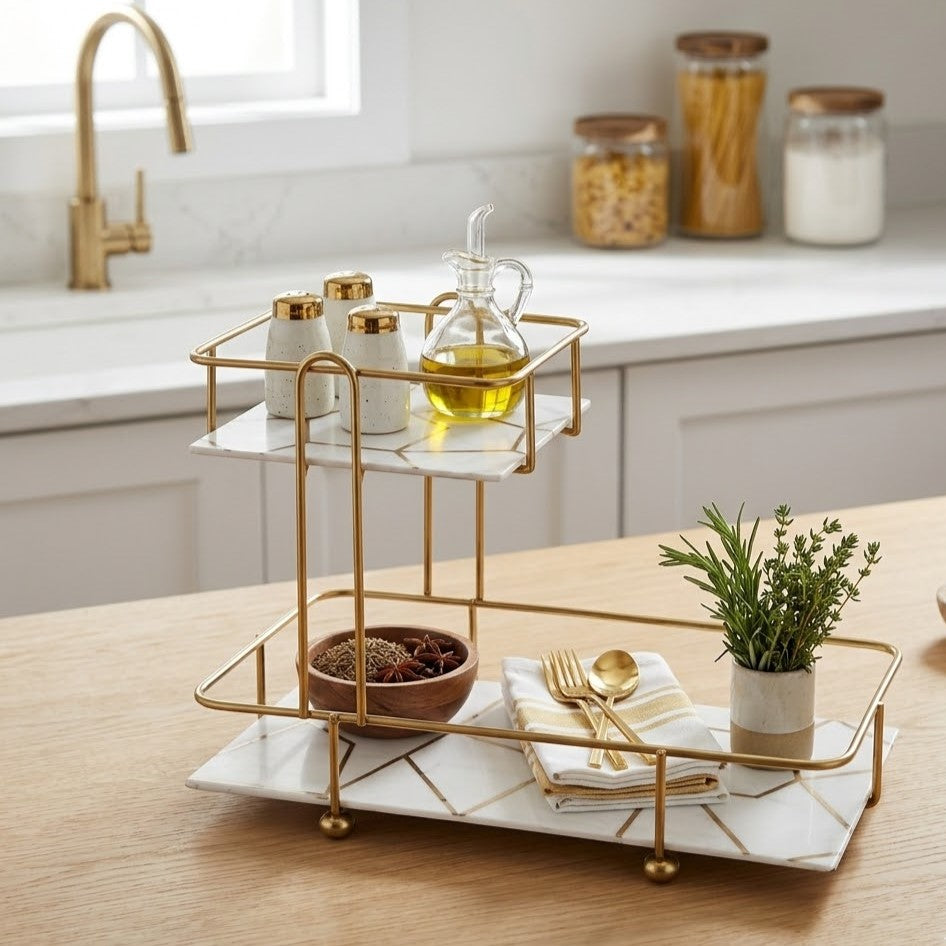 SquaRectangle 2-Tier Golden Vanity Stand by Matrix