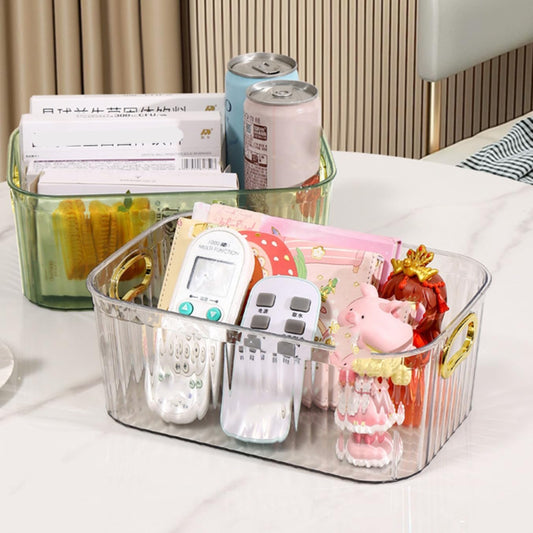 Ribbed Textured Plastic Storage Box with Golden Handles