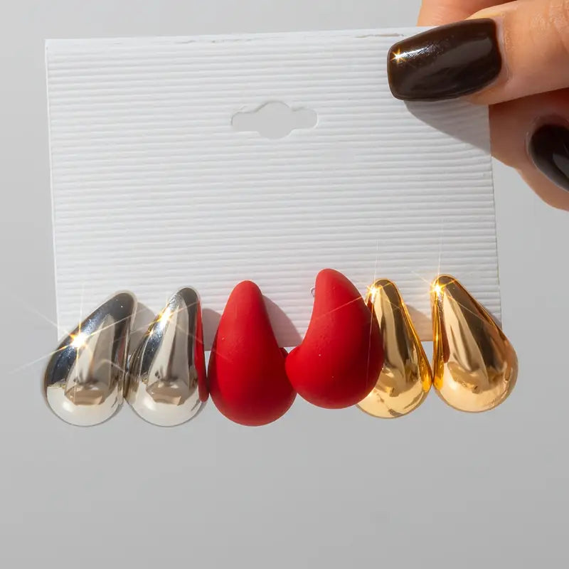 Teardrop Retro Stud Earrings (Set of 3)