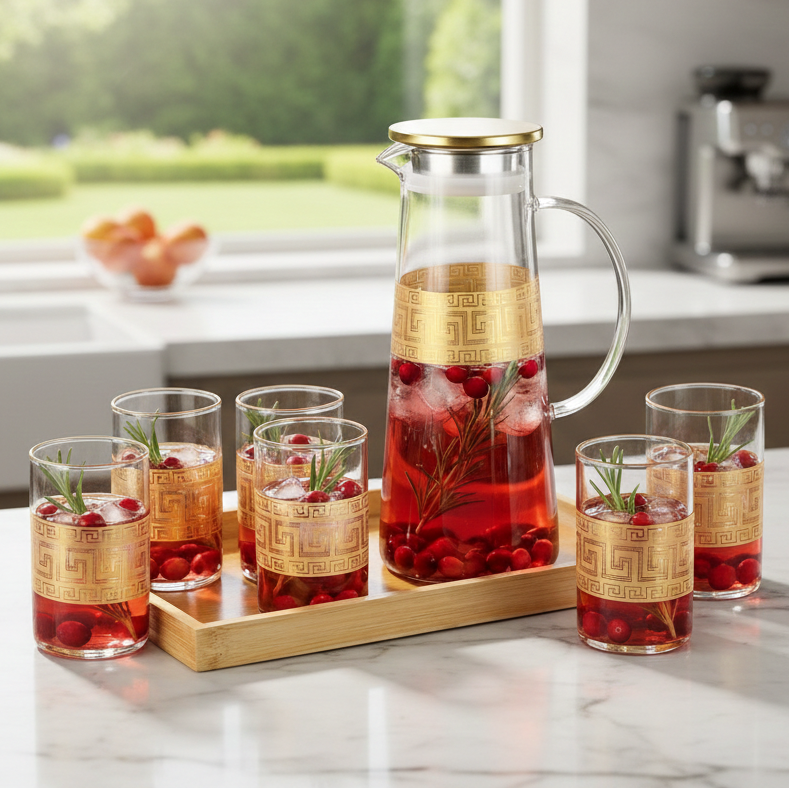 PrintedRim 8-Pcs Glass Beverage Set