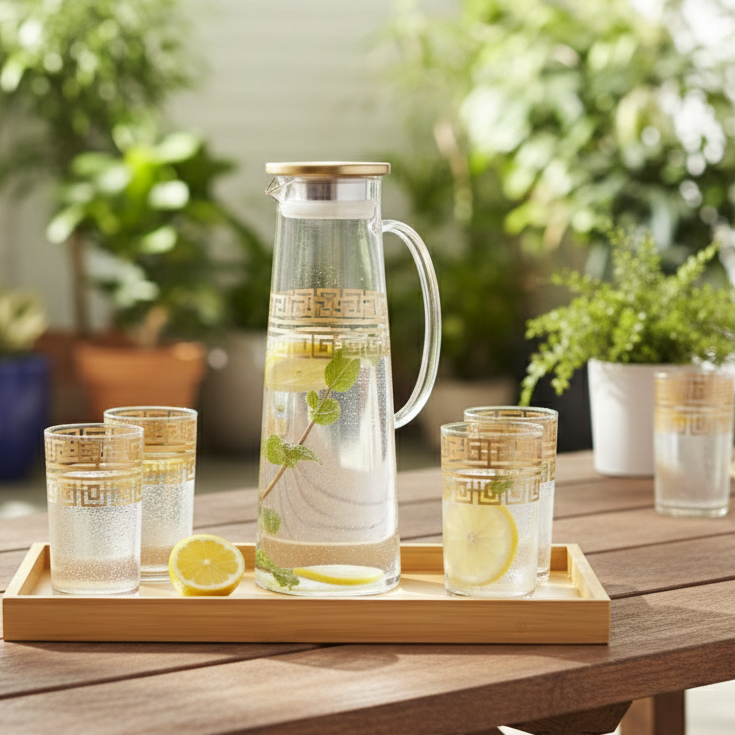 PrintedRim 8-Pcs Glass Beverage Set
