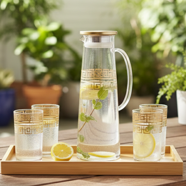PrintedRim 8-Pcs Glass Beverage Set