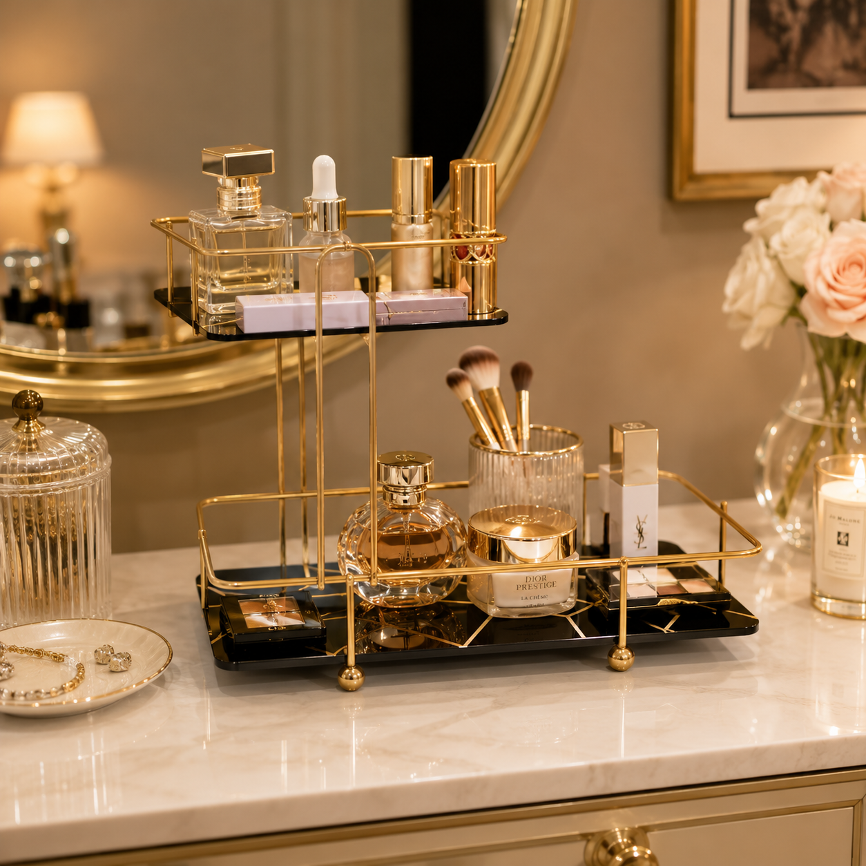 SquaRectangle 2-Tier Golden Vanity Stand by Matrix