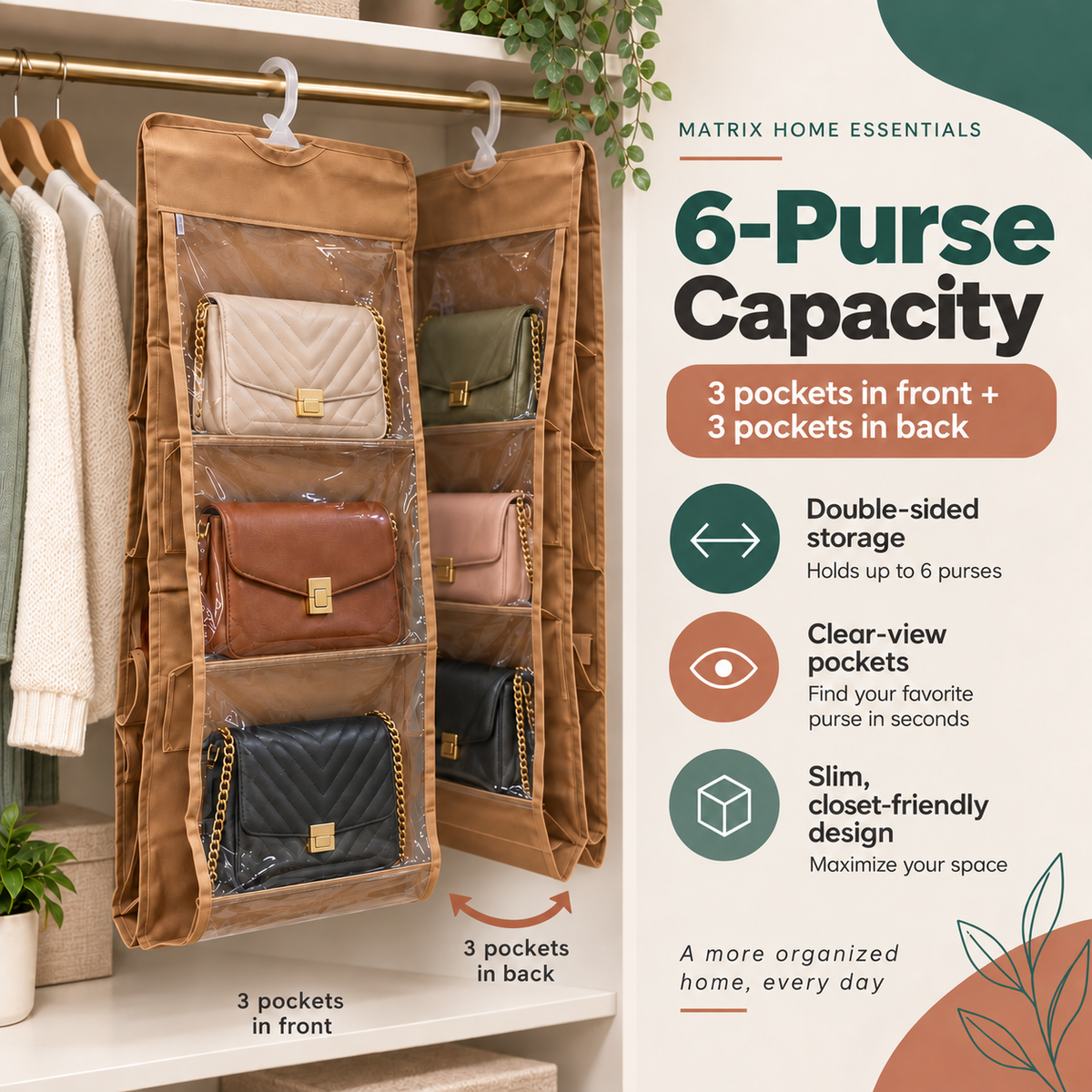 6-Slot Handbags & Purses Organizer by Matrix
