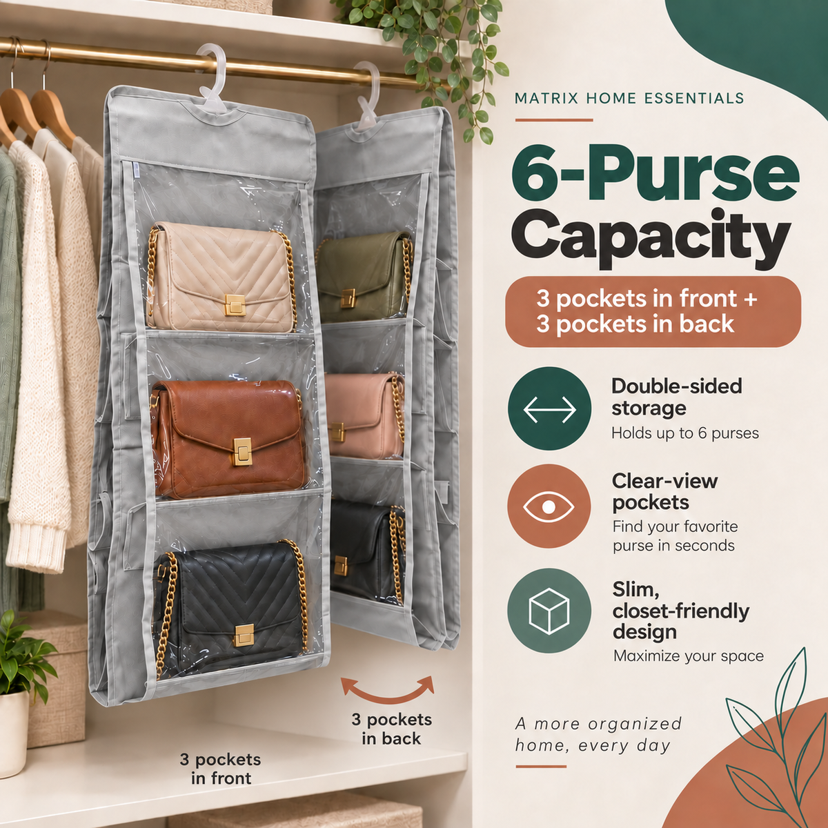 6-Slot Handbags & Purses Organizer by Matrix