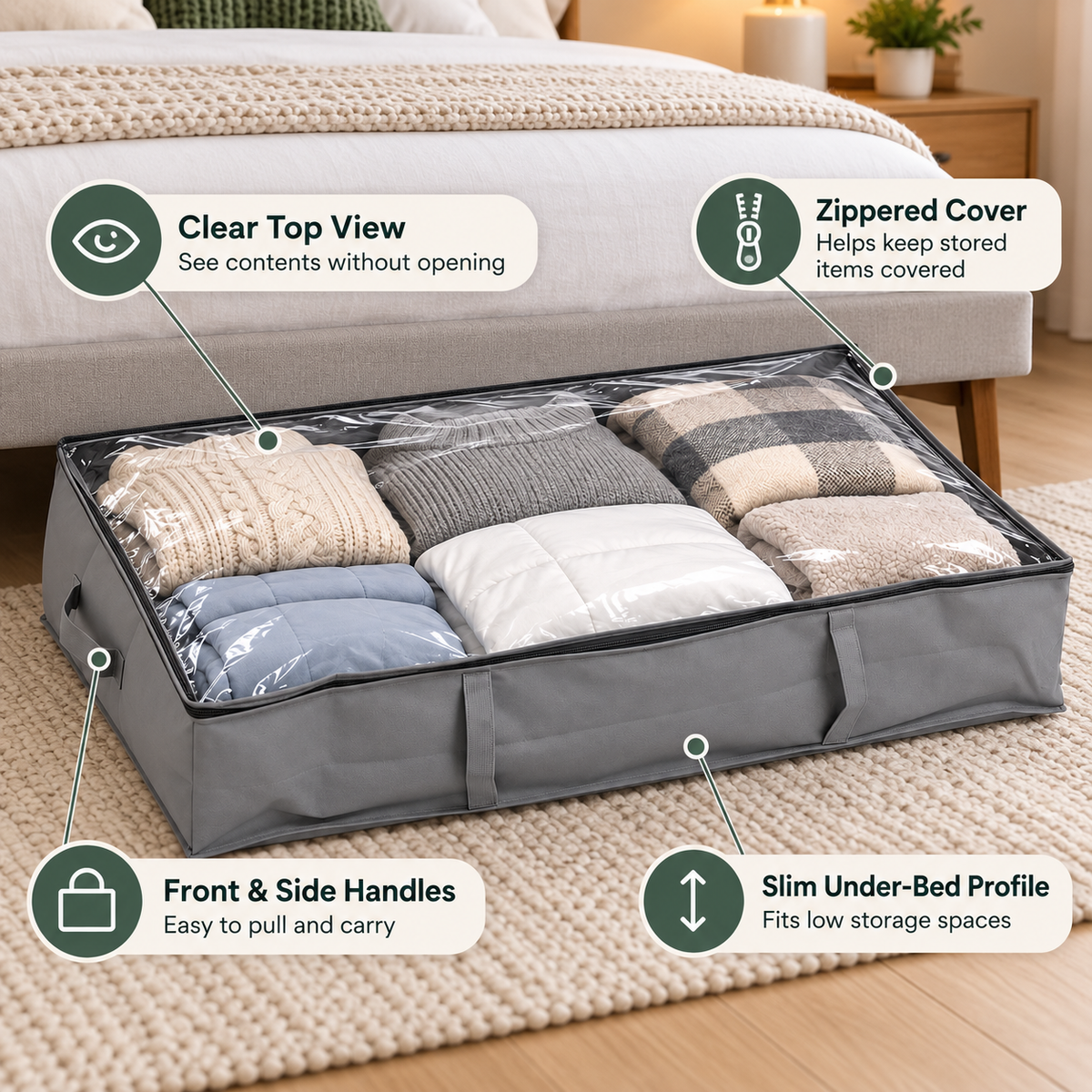Under-Bed Storage Case with Clear Lid & Handles by Matrix