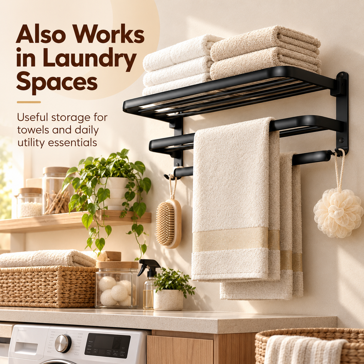 Wall-Mounted Towel Rack with Storage Shelf and Side Hooks by Matrix