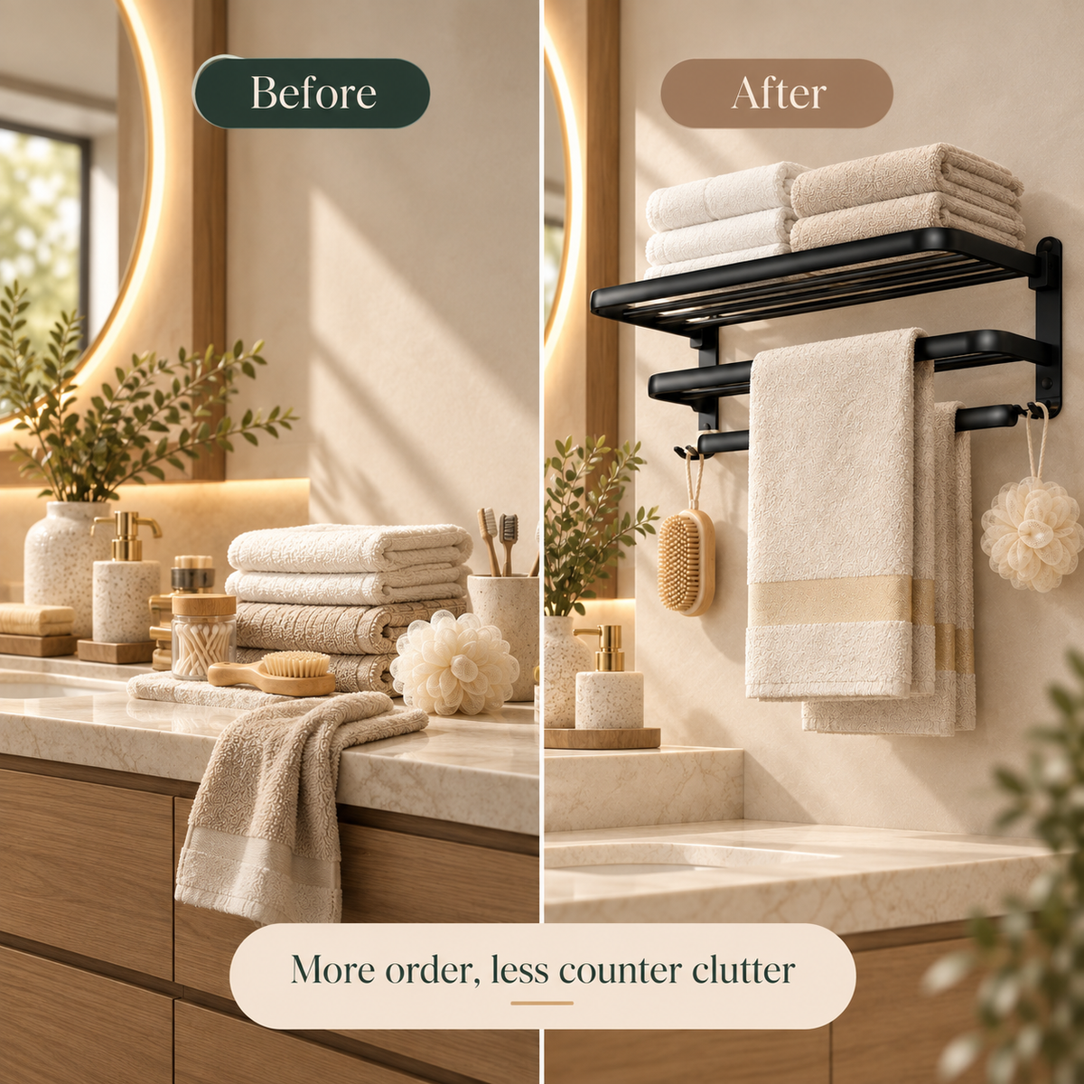 Wall-Mounted Towel Rack with Storage Shelf and Side Hooks by Matrix