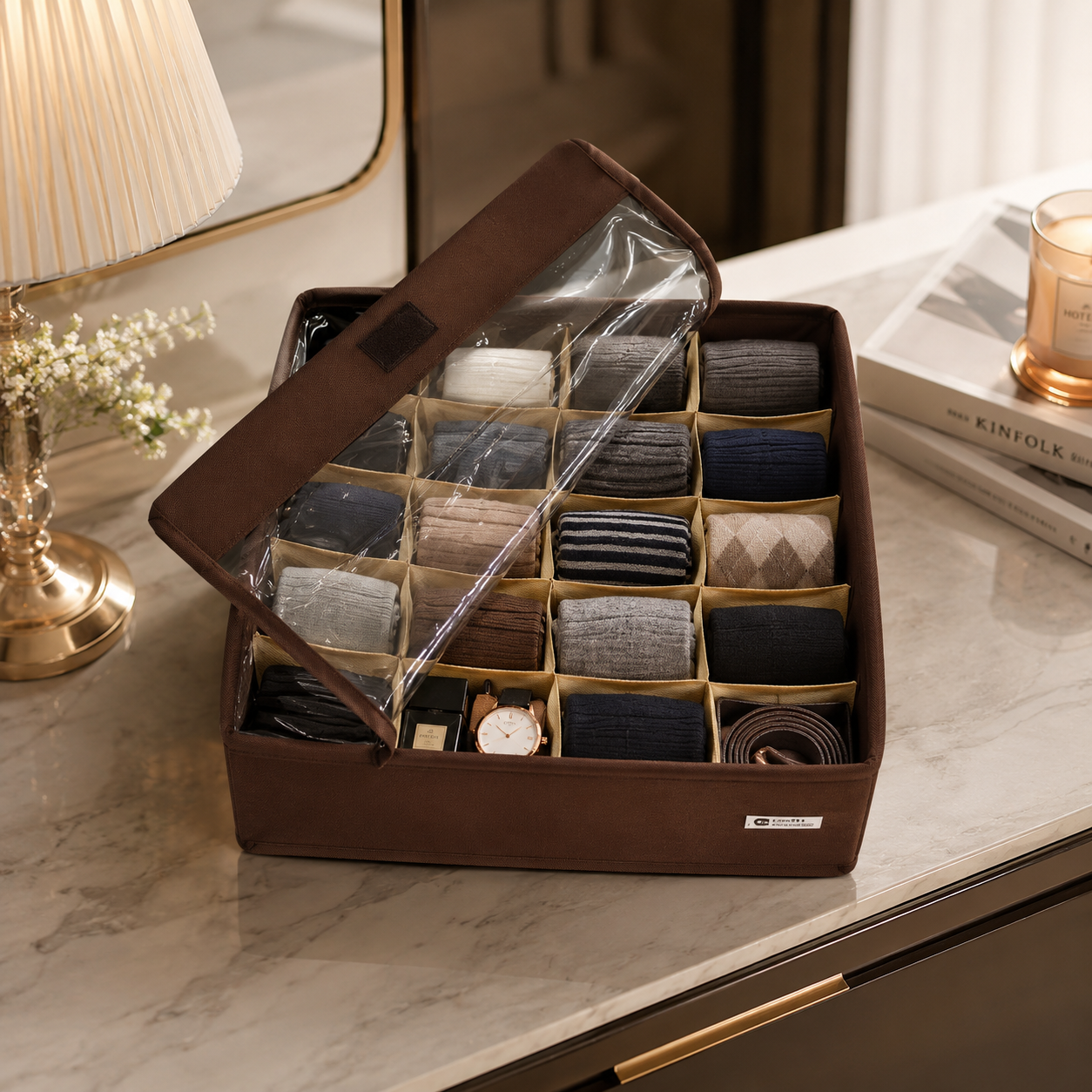FlexFold 16-Grid Drawer & Wardrobe Organizer with Lid by Matrix