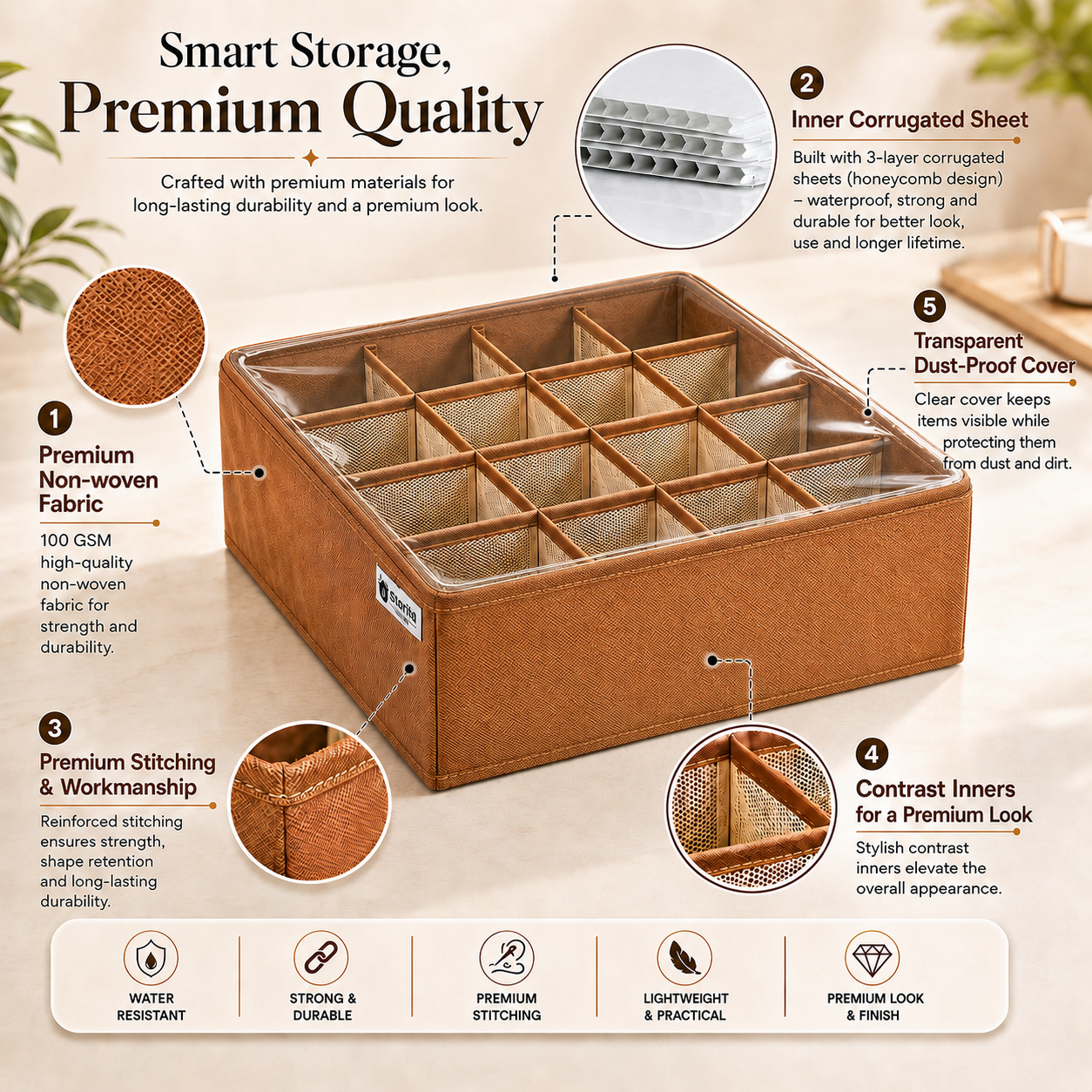 FlexFold 16-Grid Drawer & Wardrobe Organizer with Lid by Matrix