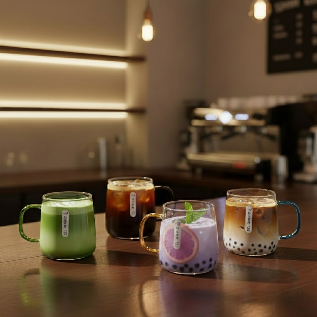 4-Pcs Glass Mugs with Colorful Handles (1149)