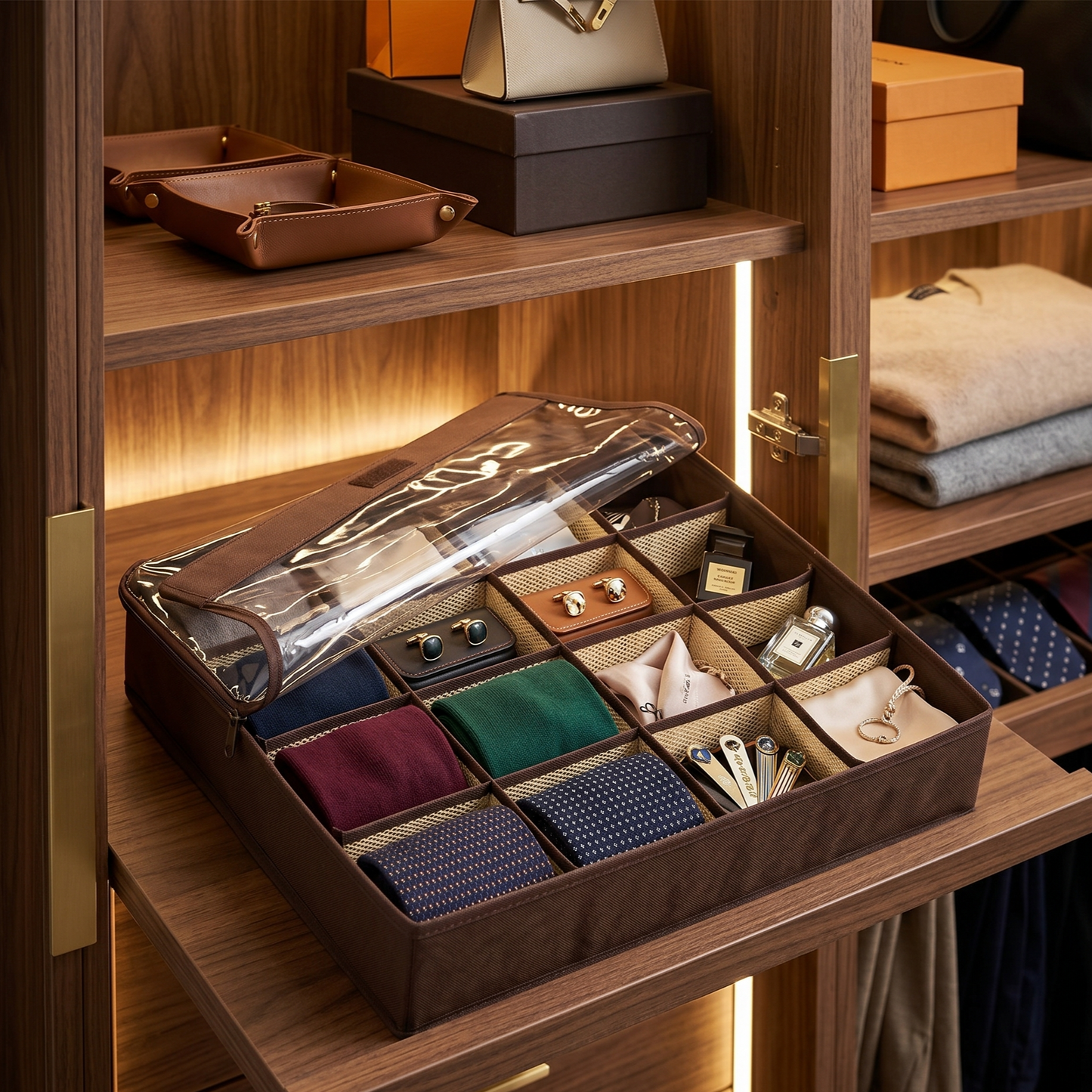 FlexFold 16-Grid Drawer & Wardrobe Organizer with Lid by Matrix