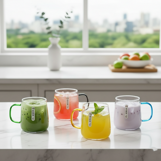 4-Pcs Glass Mugs with Colorful Handles (1149)