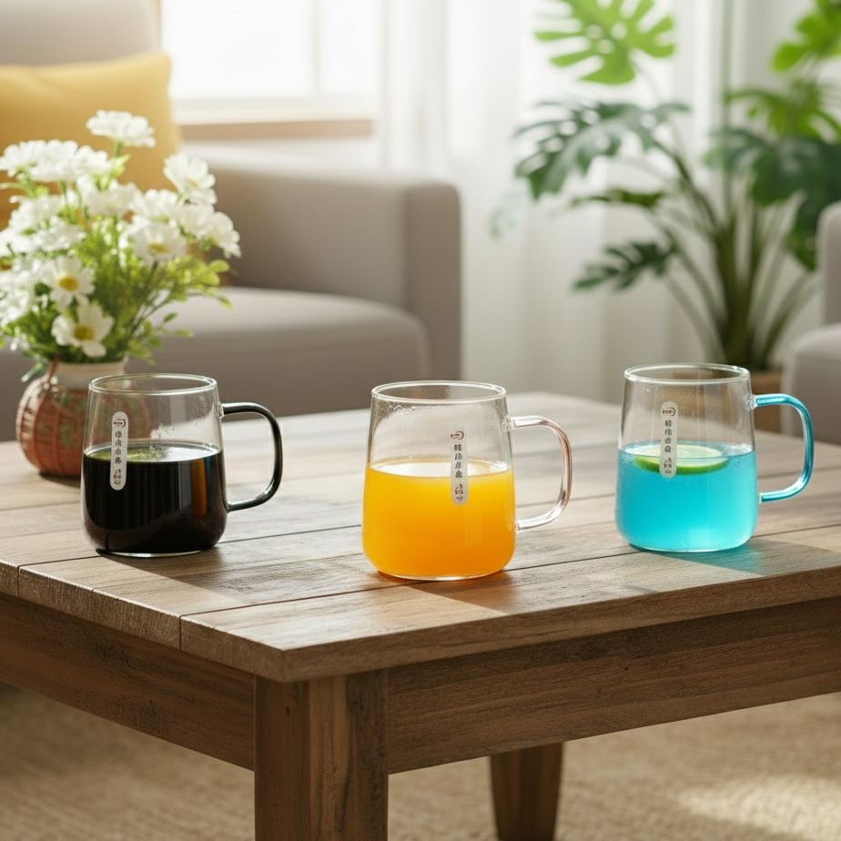 4-Pcs Glass Mugs with Colorful Handles (1149)