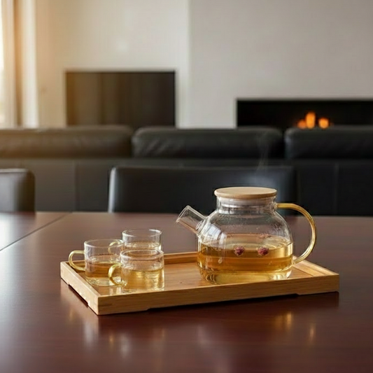 KehwaElegance Glass Set with Wooden Tray