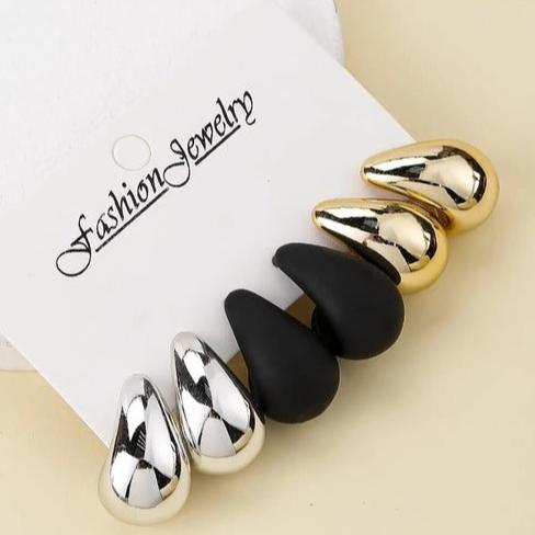 Teardrop Retro Stud Earrings (Set of 3)