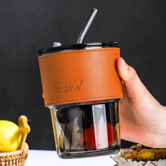 400ml Creative Amber Straw Glass Large Capacity Coffe Cup
