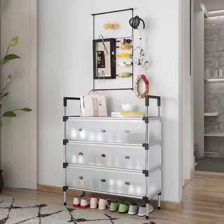 Modern Multi-Layer Shoe Storage Rack with Dustproof Cover & Handles