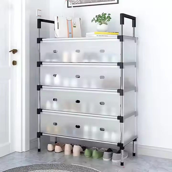 Modern Multi-Layer Shoe Storage Rack with Dustproof Cover & Handles