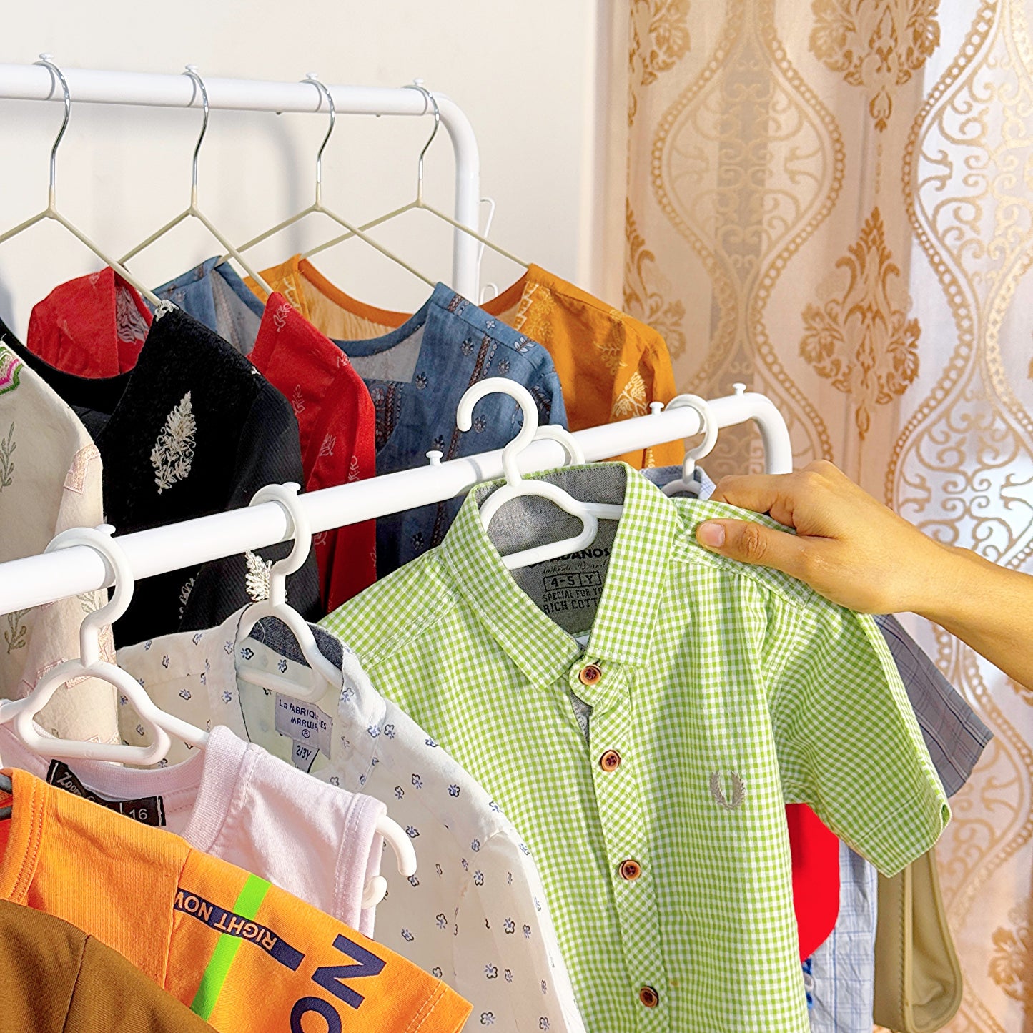 Dual Pole Metal Clothes Stand by Matrix (C) – With Side Hooks & Dual Shoe Tiers