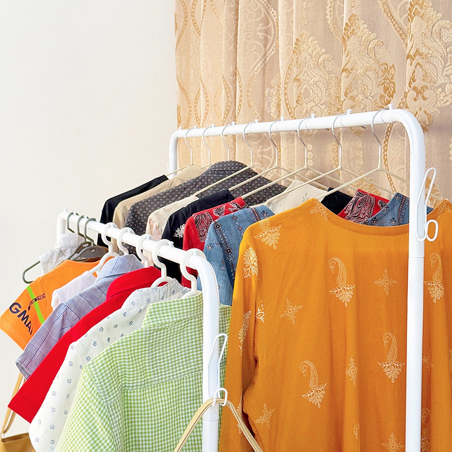 Dual Pole Metal Clothes Stand by Matrix (C) – With Side Hooks & Dual Shoe Tiers