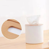 Round Tissue Box With Wooden Lid