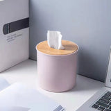 Round Tissue Box With Wooden Lid
