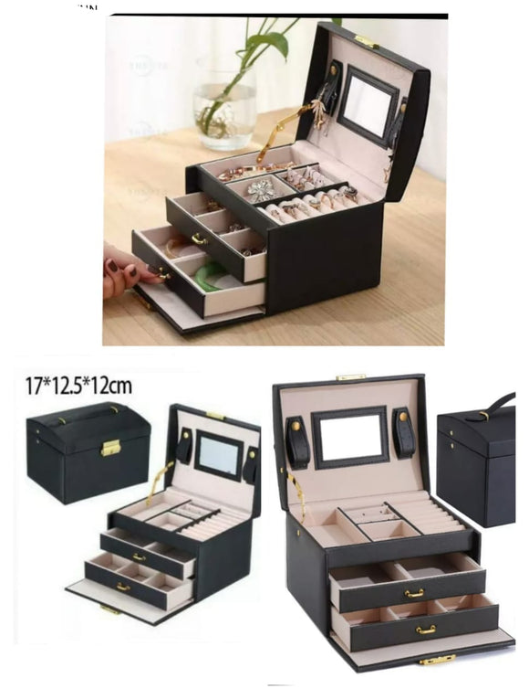 Leather jewellery box with draw