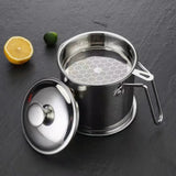 Premium Stainless Steel Oil Filter Pot with Fine Mesh Strainer